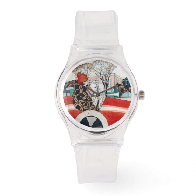 Girl and a Pug Dog in a Red Automobile Watch (Front)