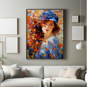 Girl and Autumn Leaves Impressionism Photo Print