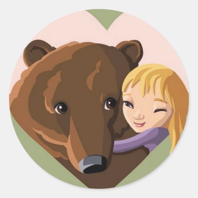 Girl and Bear Classic Round Sticker (Front)