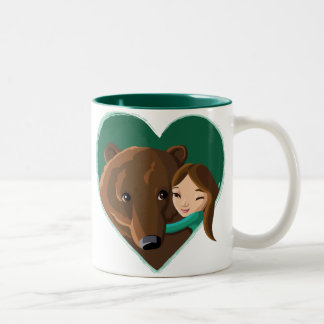 Girl and Bear Two-Tone Coffee Mug