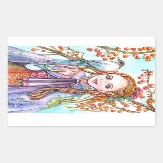 Girl and Bird Rectangular Sticker