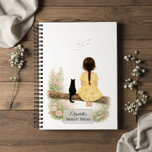 Girl and Black Cat on Branch Notebook