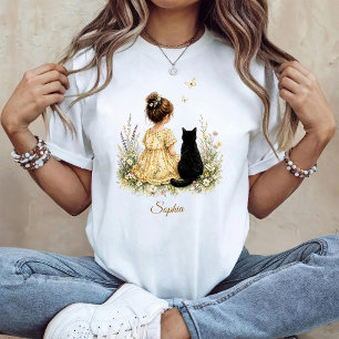 Girl and Black Cat T-Shirt