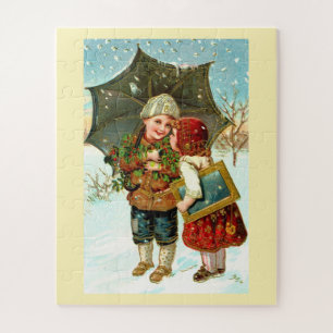 Girl and boy in the snow jigsaw puzzle