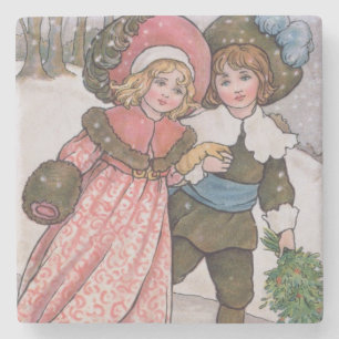 Girl and Boy Skating Stone Coaster