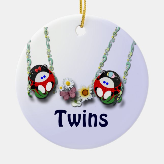 Girl and Boy Twins customise Ceramic Tree Decoration (Front)