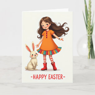 Girl And Bunny Friend Greeting Card
