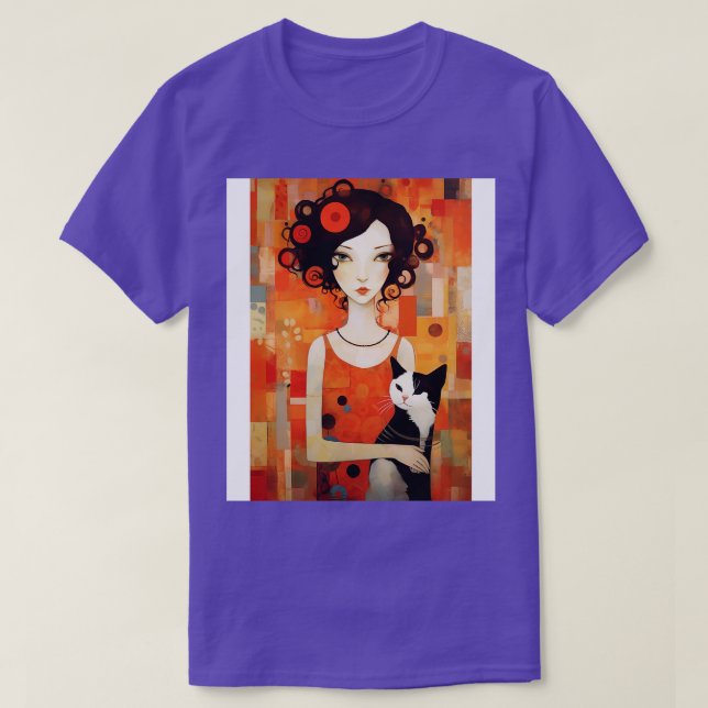 Girl and Cat 5 T-Shirt (Design Front)
