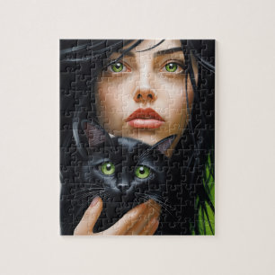 GIRL AND CAT ART JIGSAW PUZZLE