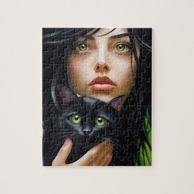 GIRL AND CAT ART JIGSAW PUZZLE (Vertical)