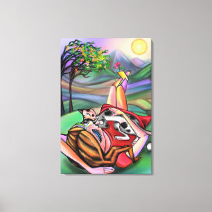 Girl and Cat In Nature Canvas Print - Art Painting