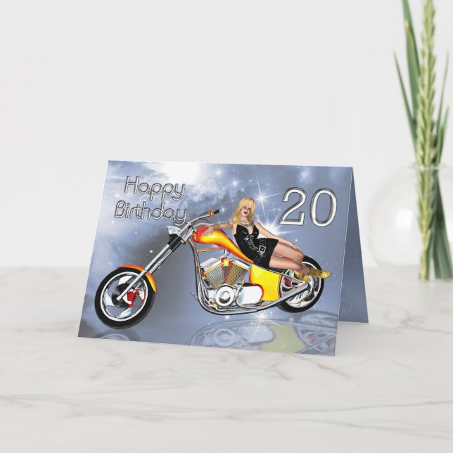 Girl and chopper 20 Birthday card (Front)