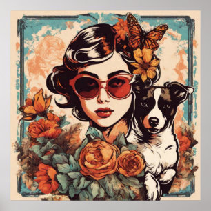Girl and dog friends poster
