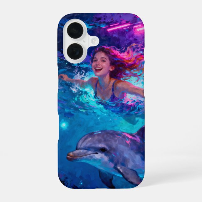 Girl and Dolphin iPhone 16 Case (Back)