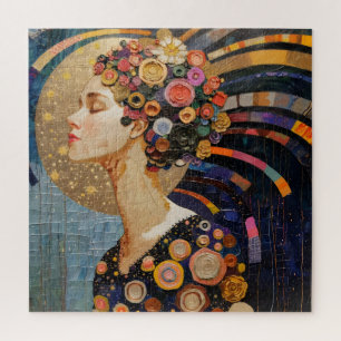 Girl and Flowers Art Nouveau Jigsaw Puzzle