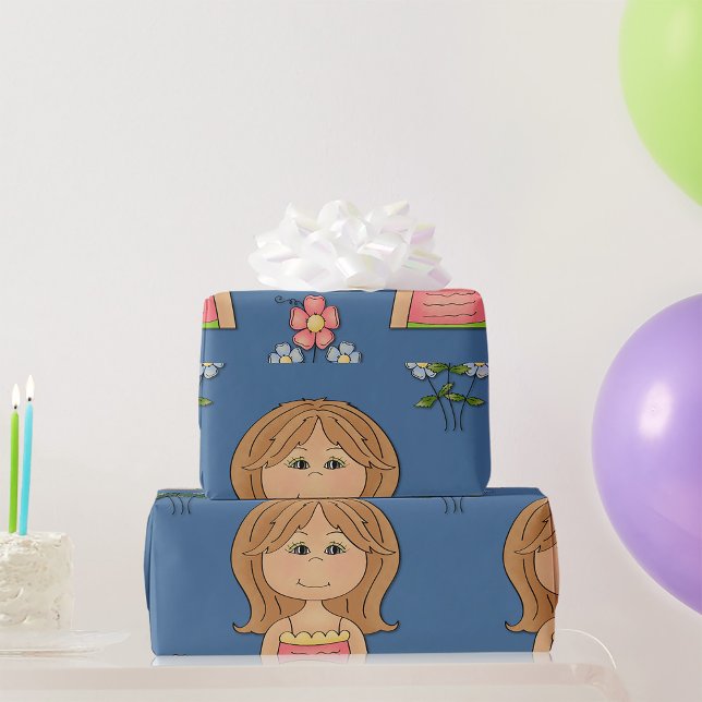 Girl And Flowers Wrapping Paper (Creator Uploaded)