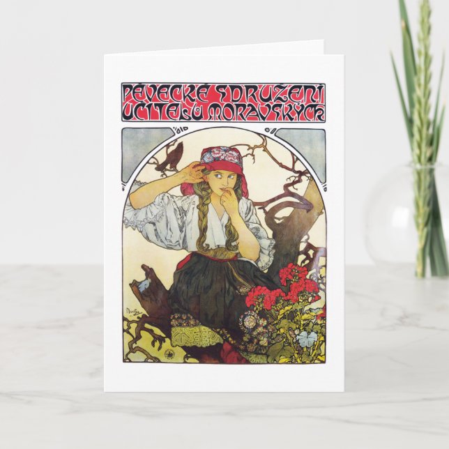 Girl and Geranium, Mucha Card (Front)