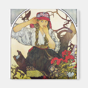 Girl and Geranium, Mucha Magnet