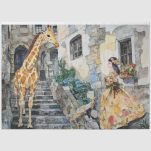 Girl and Giraffe Watercolor Collage 1 Tissue Paper