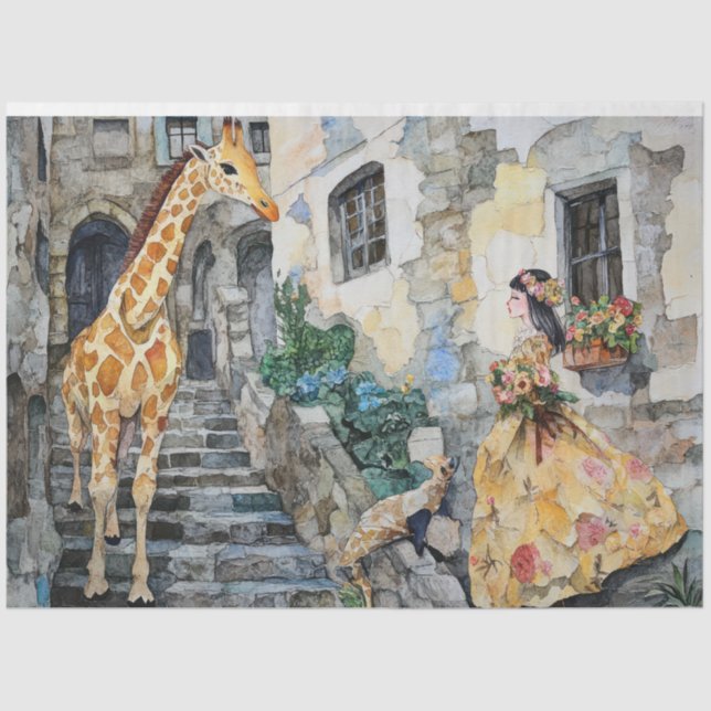 Girl and Giraffe Watercolor Collage 1 Tissue Paper (Front)