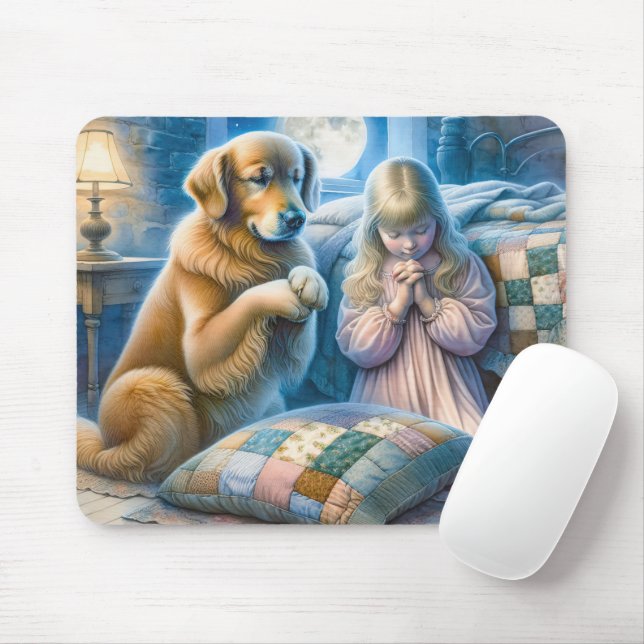 Girl and Golden Retriever Praying  Mouse Pad (With Mouse)