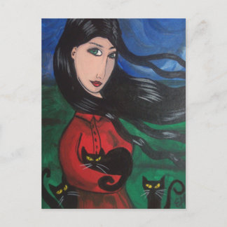 Girl and Her Black Cats Postcard