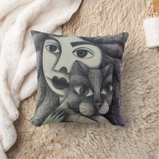 Girl and her cat cushion