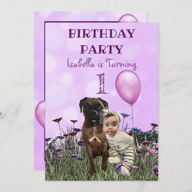 Girl  and her Dog  First Birthday Party Invitation (Front/Back)