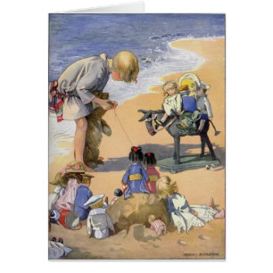 Girl and Her Dolls at the Beach,