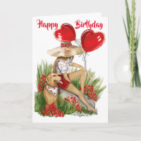 Girl and her Labrador with Heart Balloons Birthday