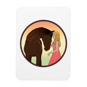 Girl and Horse Horseriding Equestrian Sunset Magnet