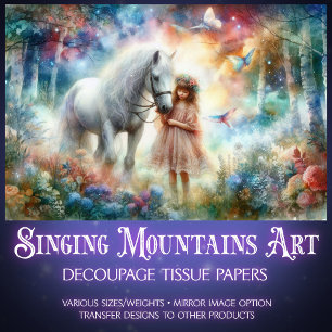 Girl and Horse in Enchanted Forest Decoupage Tissue Paper