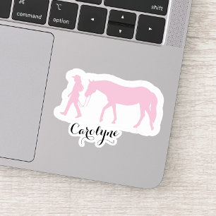 Girl and Horse Pink Custom Name Sticker