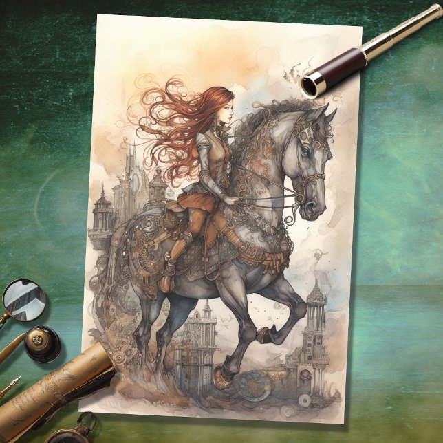 Girl and Horse Steampunk 3 Decoupage Paper (Creator Uploaded)