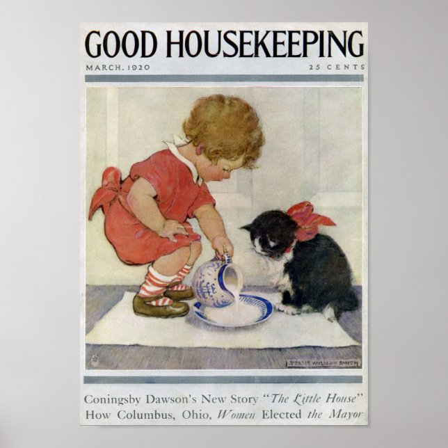 Girl and Kitten, Jessie Willcox Smith Poster (Front)