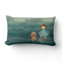 Girl and Labradoodle dog in the rain