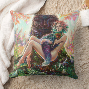 Girl and Magicfox fantasy meadow art monogram Cushion