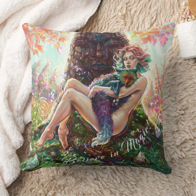 Girl and Magicfox fantasy meadow art monogram Cushion (Blanket)