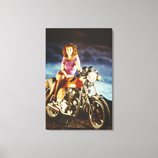 Girl And Motorcycle Canvas Print
