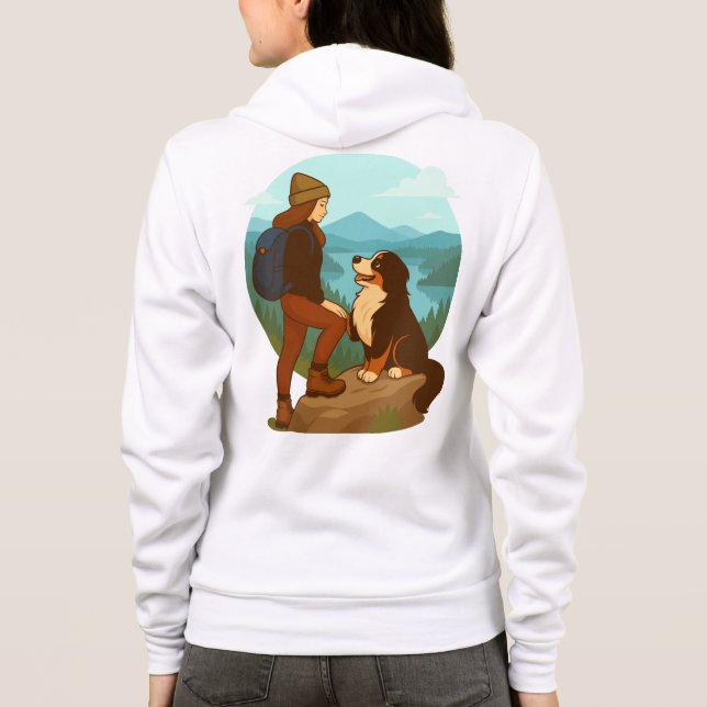 Girl and Mountain Dog Adventure Illustration Hoodie (Back)