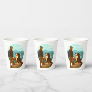 Girl and Mountain Dog Adventure Illustration Paper Cups