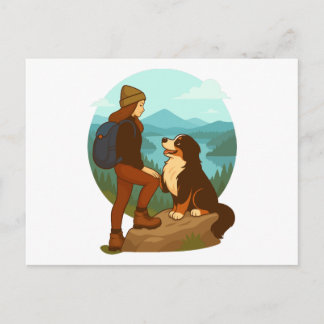 Girl and Mountain Dog Adventure Illustration Postcard