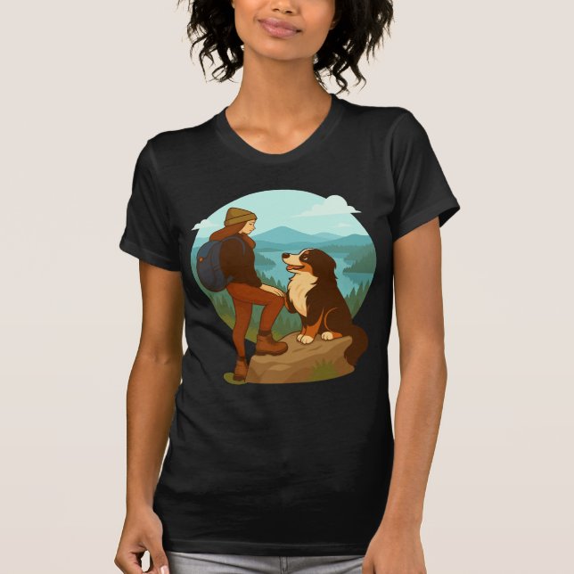 Girl and Mountain Dog Adventure Illustration T-Shirt (Front)