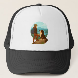 Girl and Mountain Dog Adventure Illustration Trucker Hat