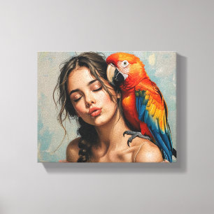 Girl and Parrot Canvas Art