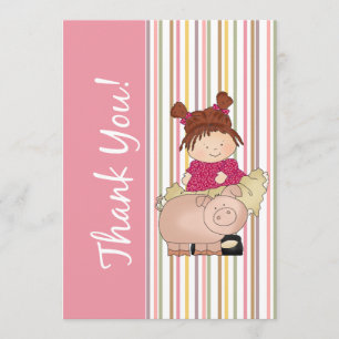 Girl and Pig Flat Thank You Card