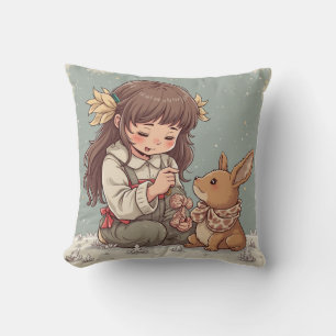 Girl and Rabbit Cushion