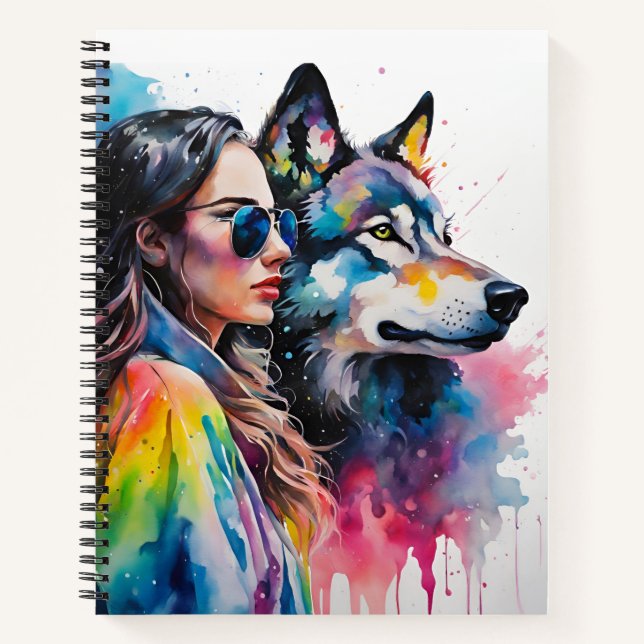 Girl and rainbow Wolf  Notebook (Front)