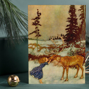Girl and Reindeer Christmas Holiday Card