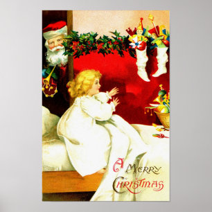 Girl and Santa on Christmas Eve Poster